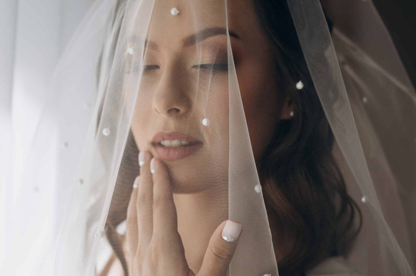 Pearl Veil with Blusher, Two Tier Scattered Veil with Pearls