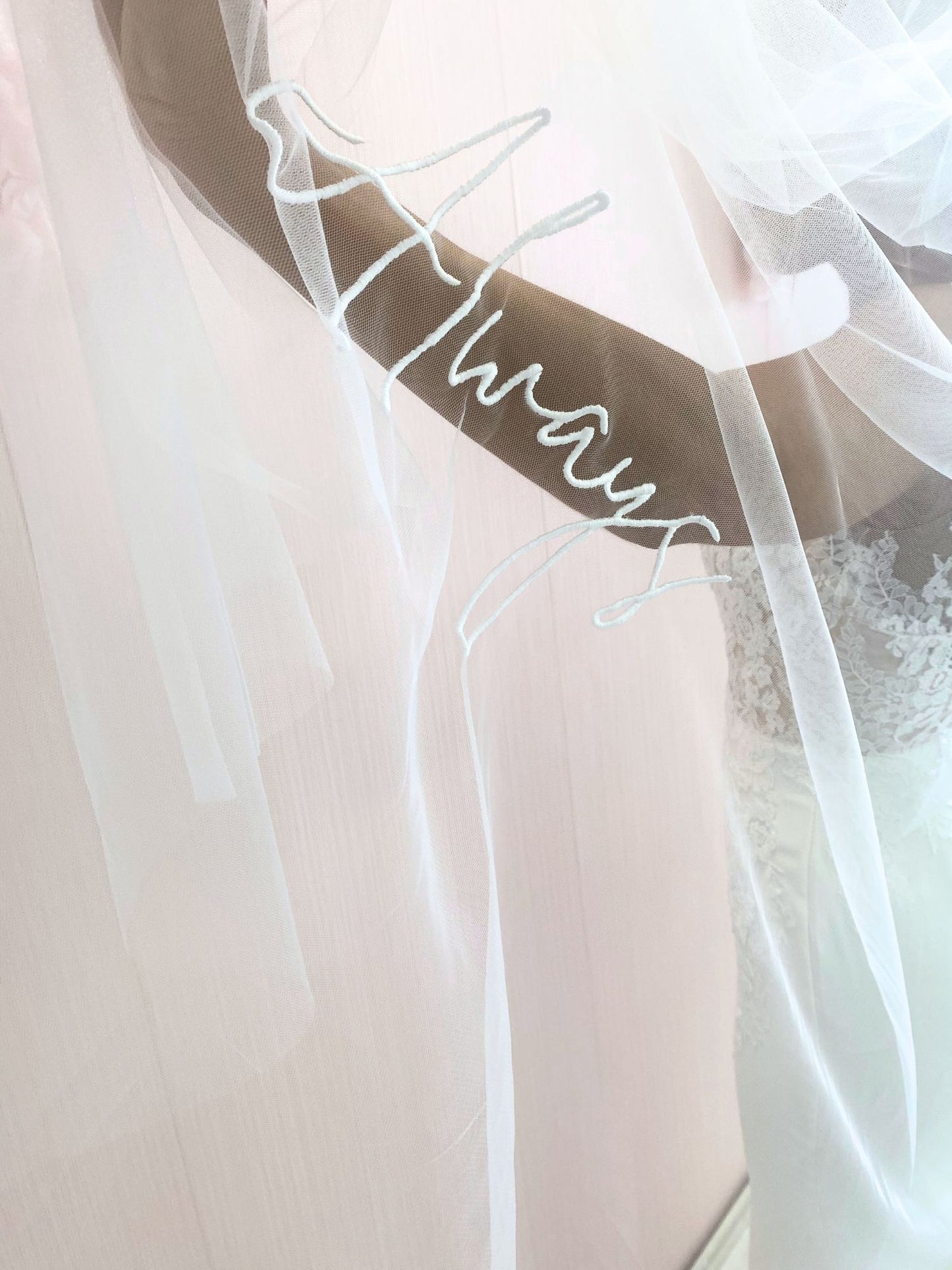 Voile brodé personnalisé - Voile de mariage brodé à un niveau avec n'importe quel texte