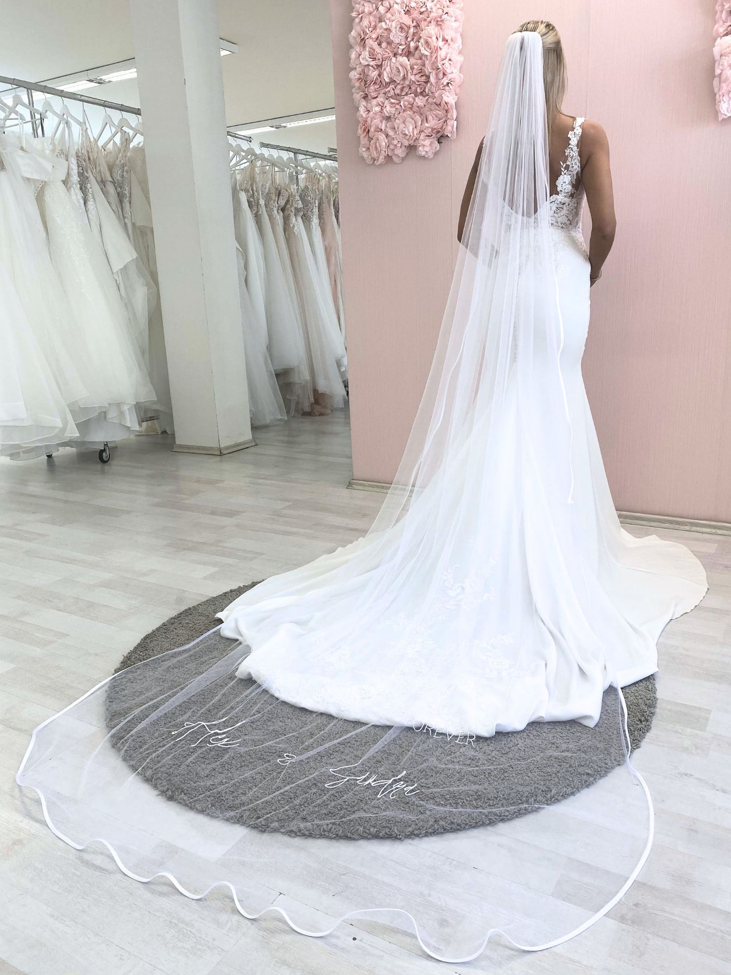 Personalised Embroidered Veil and Satin Edge - One Tier Embroidered Wedding Veil with Any Text