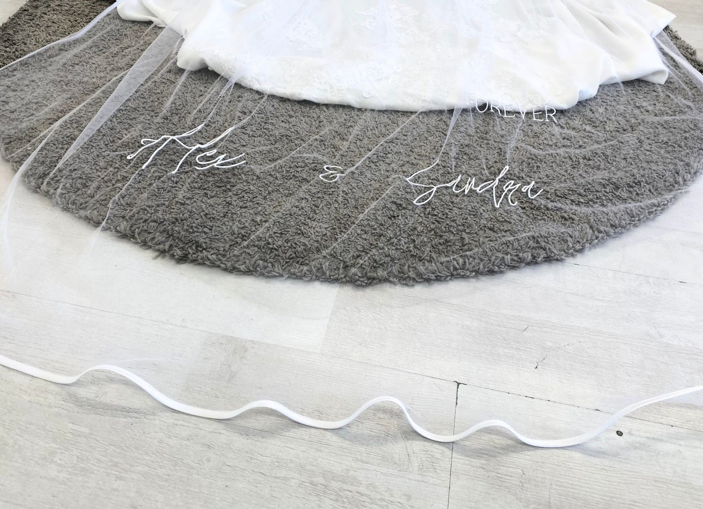 Personalised Embroidered Veil and Satin Edge - One Tier Embroidered Wedding Veil with Any Text
