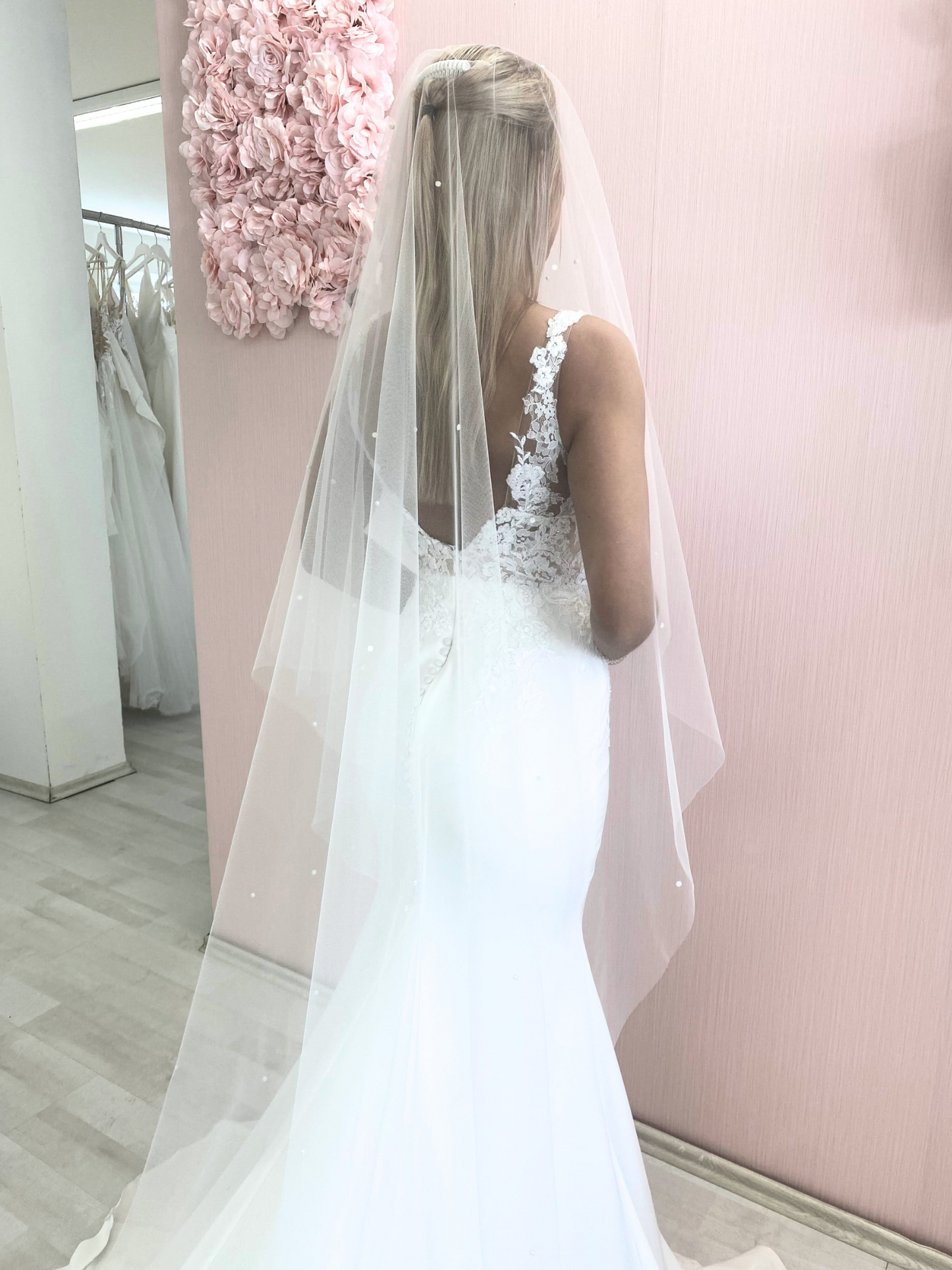 Pearl Veil with Blusher, Two Tier Scattered Veil with Pearls