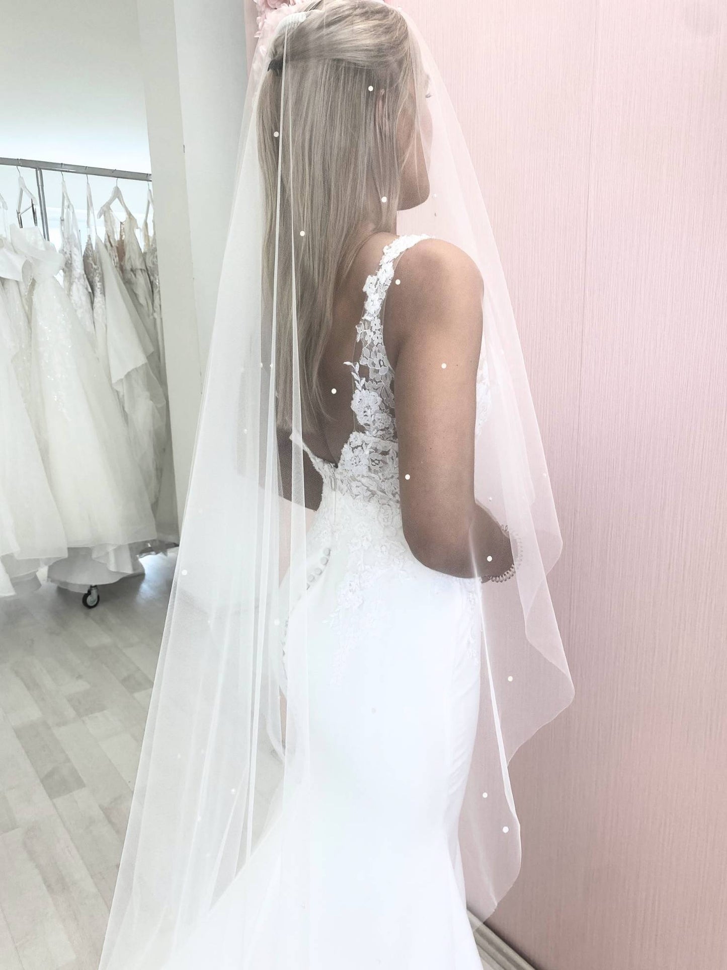 Pearl Veil with Blusher, Two Tier Scattered Veil with Pearls