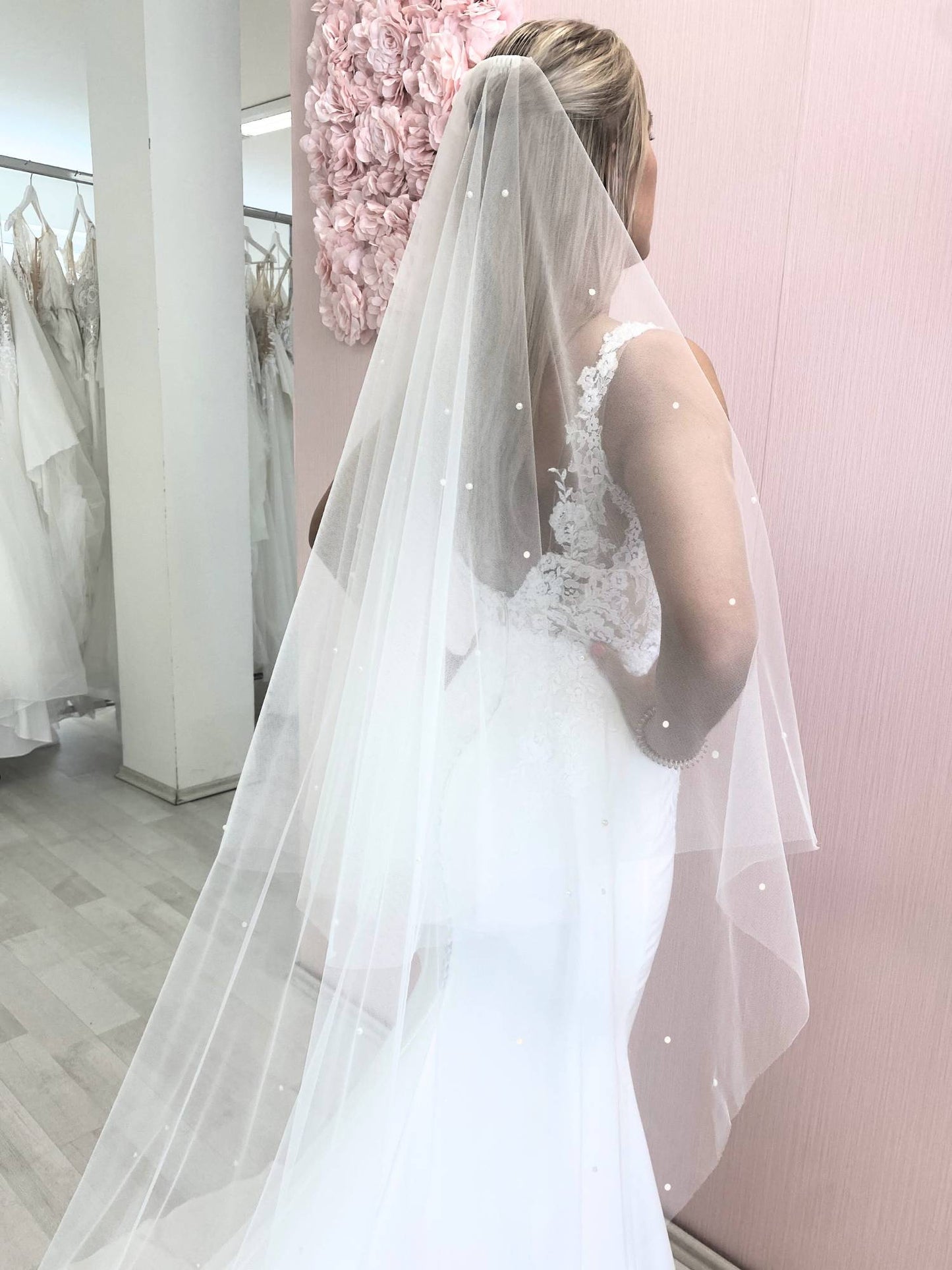 Pearl Veil with Blusher, Two Tier Scattered Veil with Pearls