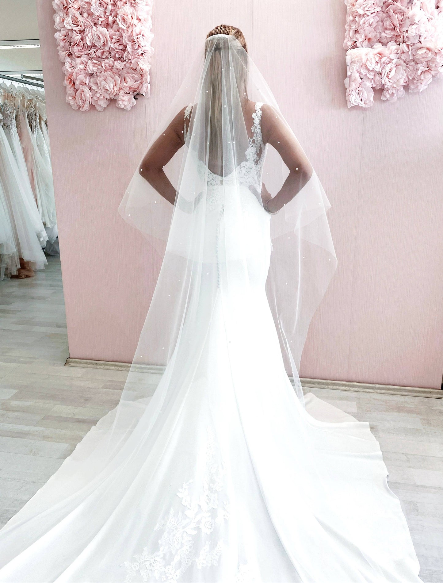 Pearl Veil with Blusher, Two Tier Scattered Veil with Pearls