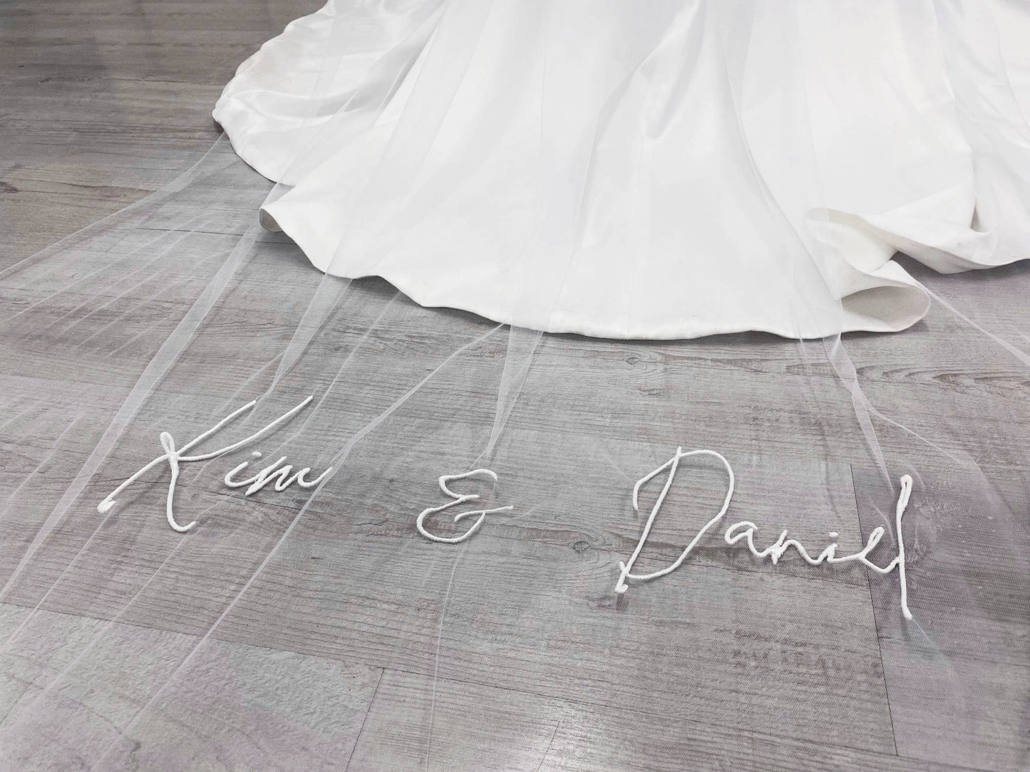 Personalised Embroidered Veil and Satin Edge - One Tier Embroidered Wedding Veil with Any Text