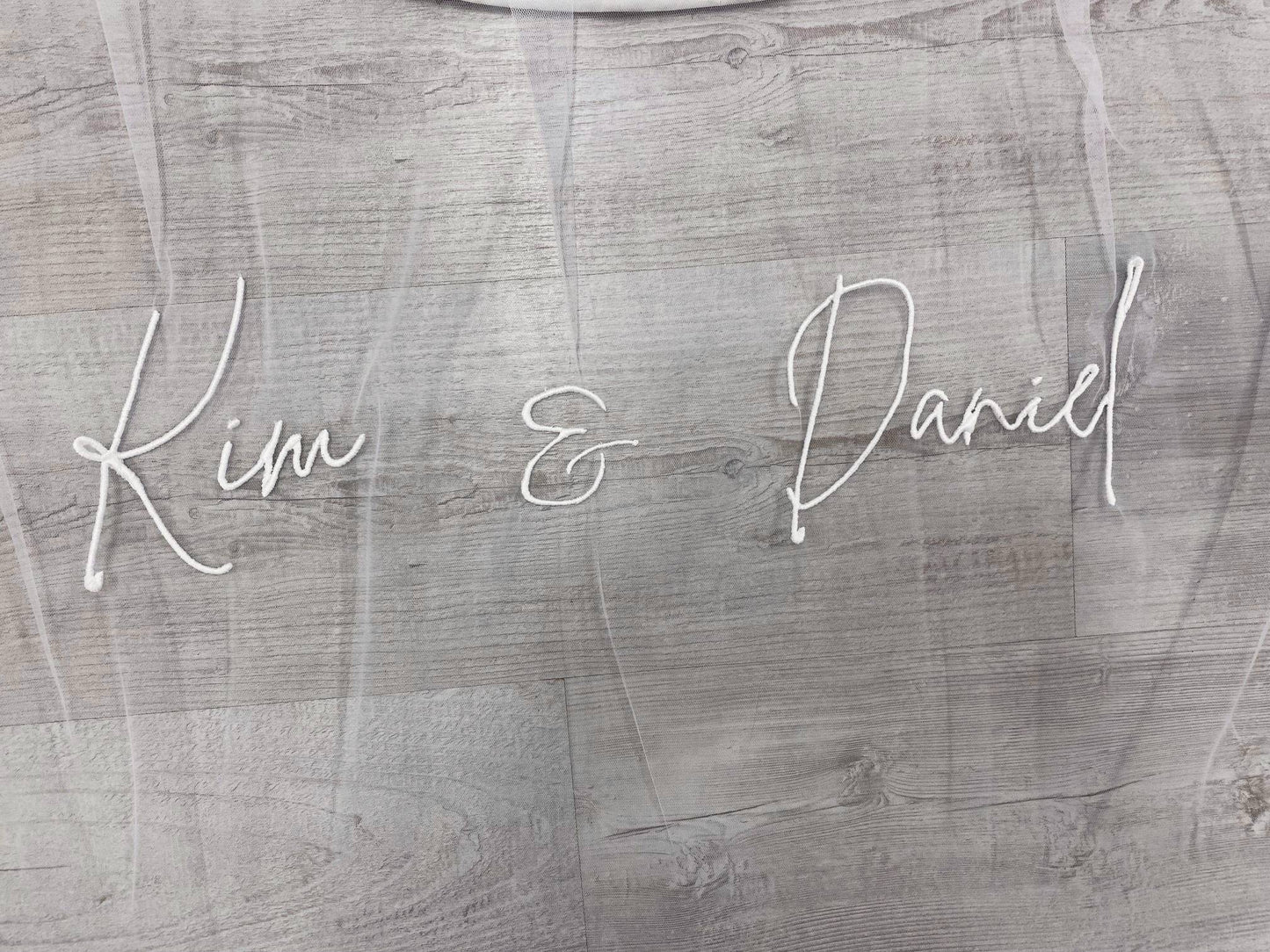 Personalised Embroidered Veil and Satin Edge - One Tier Embroidered Wedding Veil with Any Text