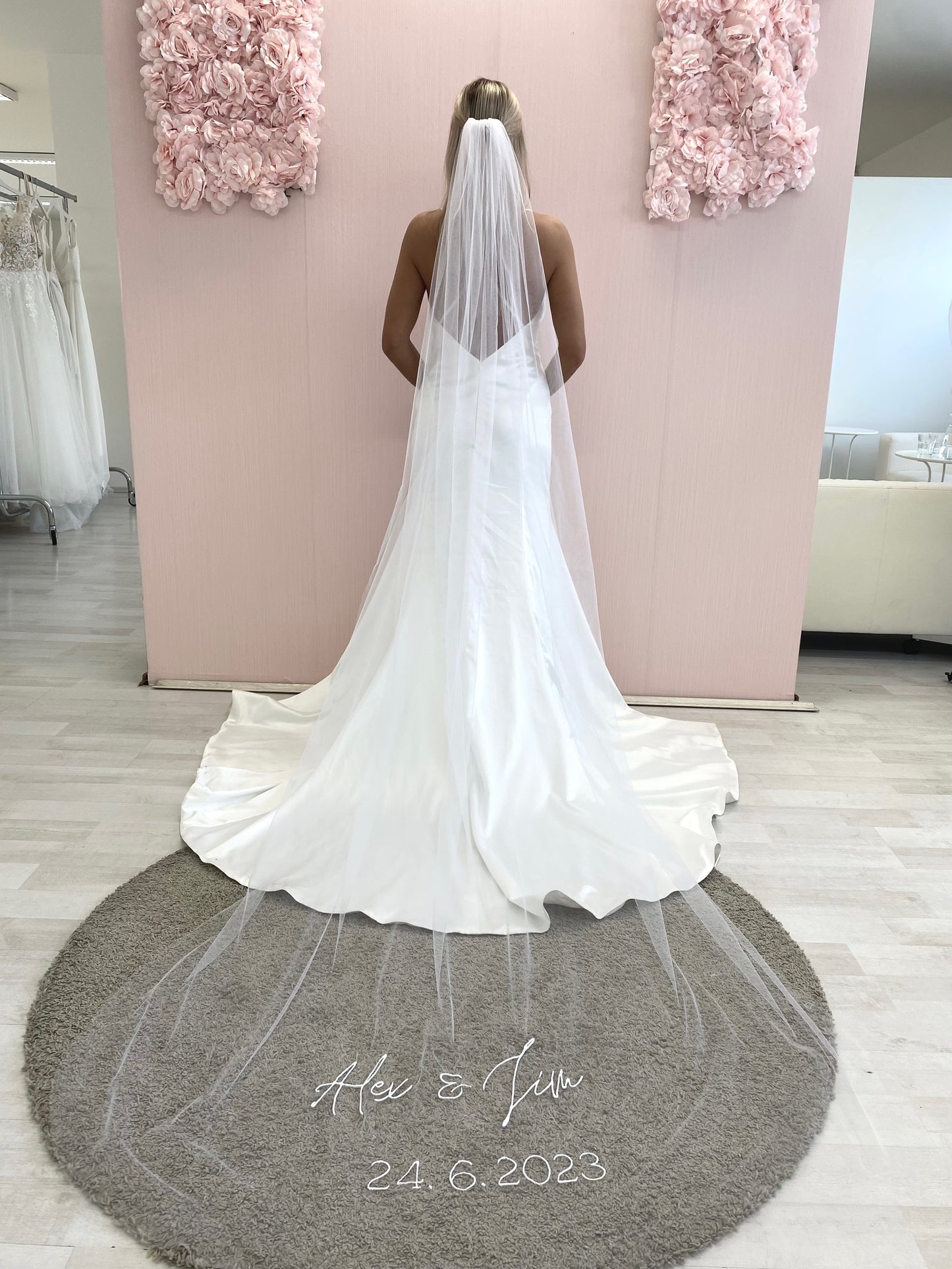 Personalisierter bestickter Schleier - einstufiger bestickter Hochzeitsschleier mit beliebigem Text