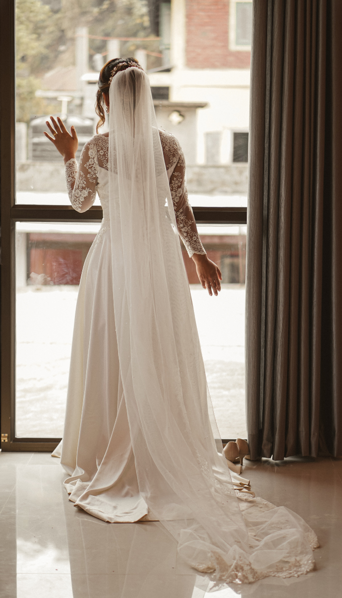 Voile de mariée simple en tulle à une tiare