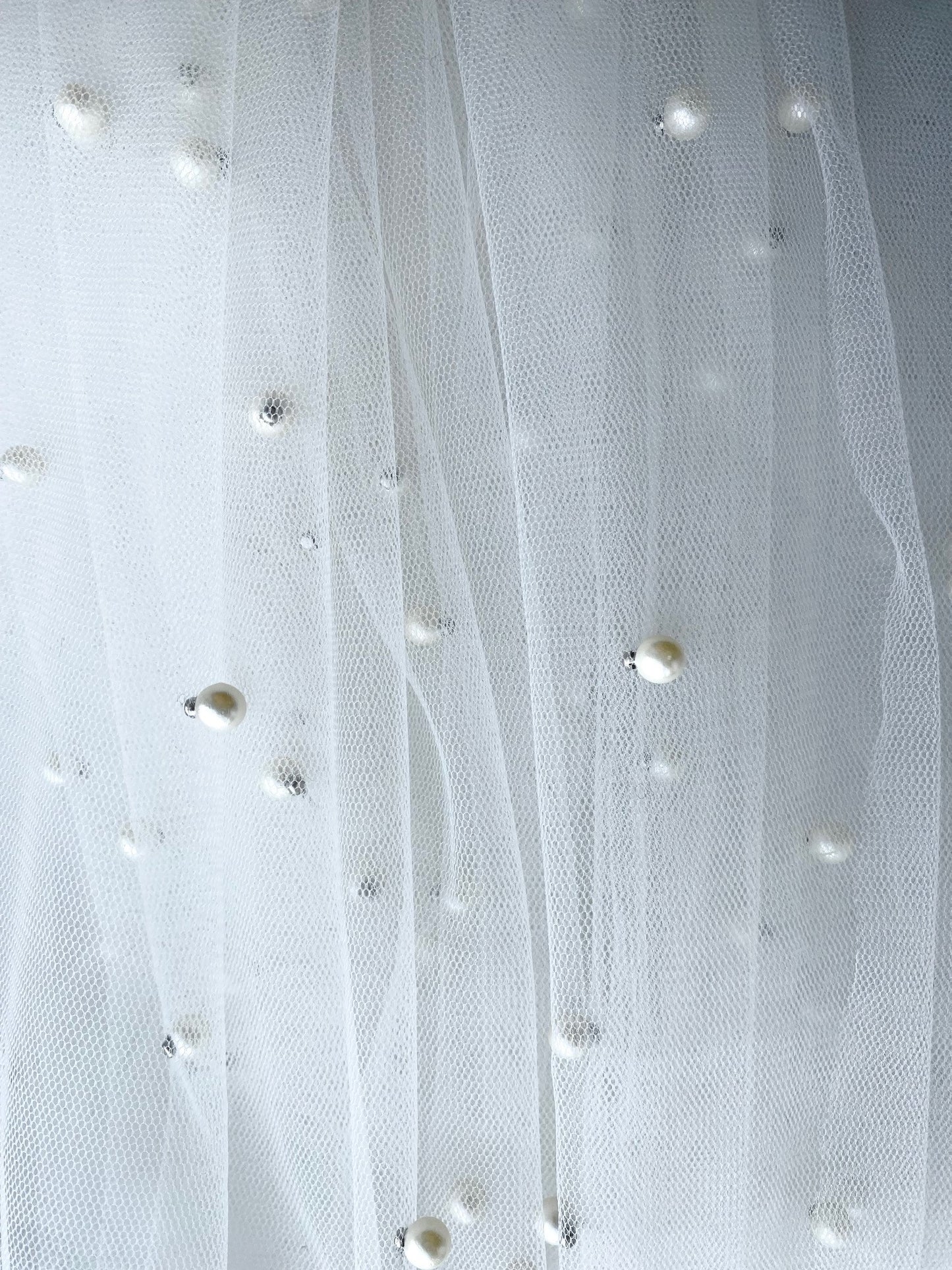 Voile de mariée perle, voile de mariage à un niveau de longueur de valse avec des perles