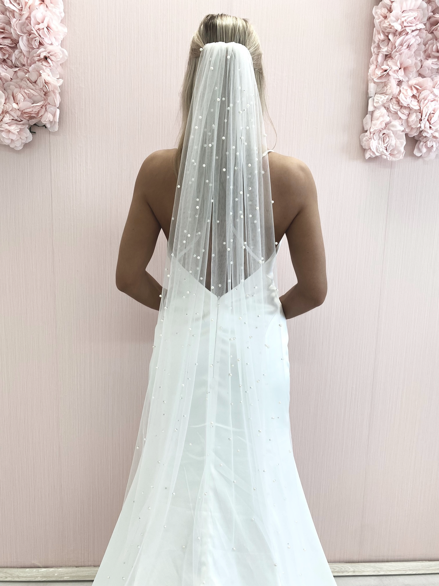 Voile de mariée perle, voile de mariage à un niveau de longueur de valse avec des perles