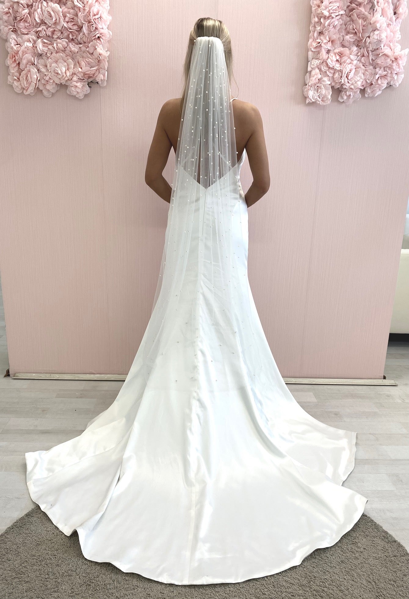 Voile de mariée perle, voile de mariage à un niveau de longueur de valse avec des perles