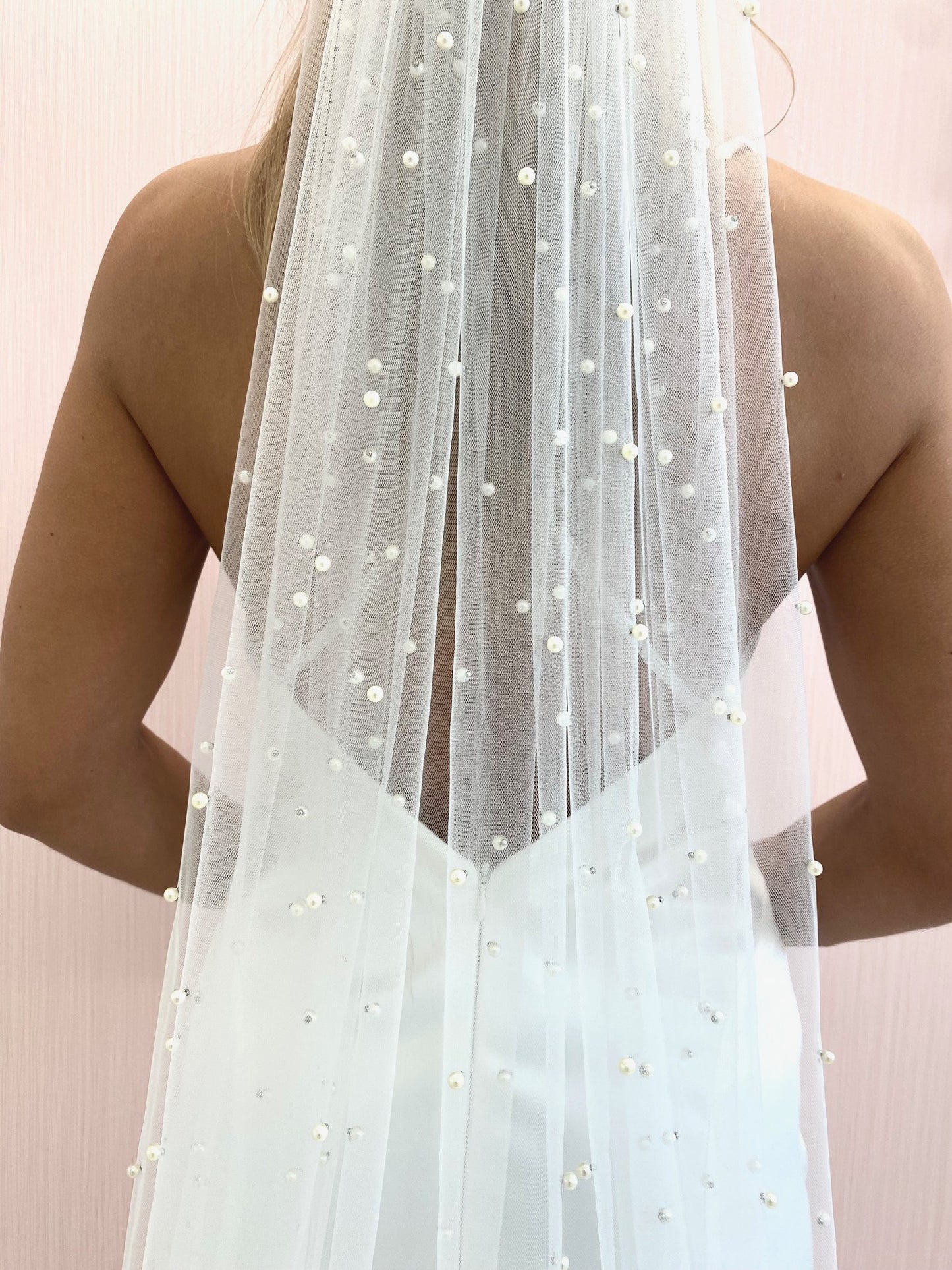 Voile de mariée perle, voile de mariage à un niveau de longueur de valse avec des perles