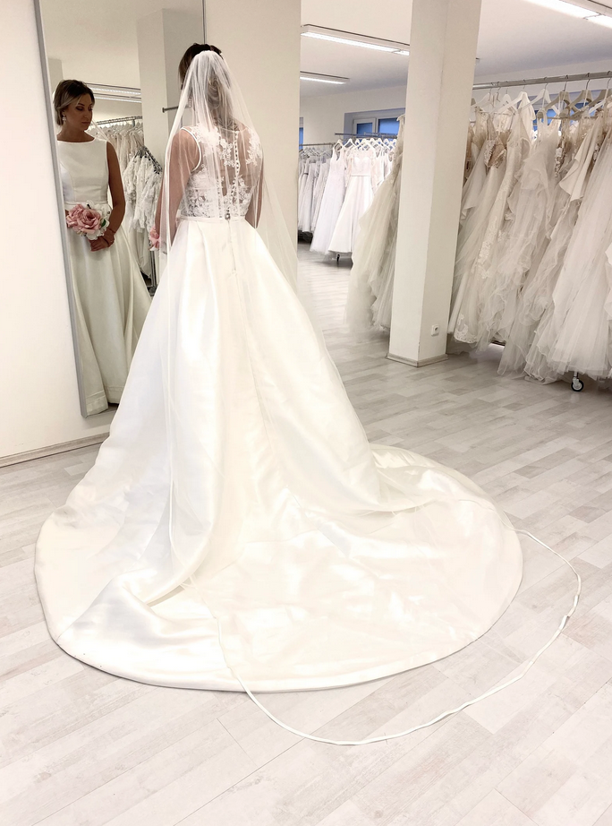 Voile de mariage en satin, voile de mariage à un niveau avec bord en satin