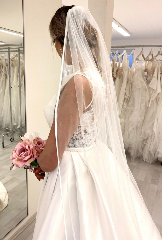 Voile de mariage en satin, voile de mariage à un niveau avec bord en satin