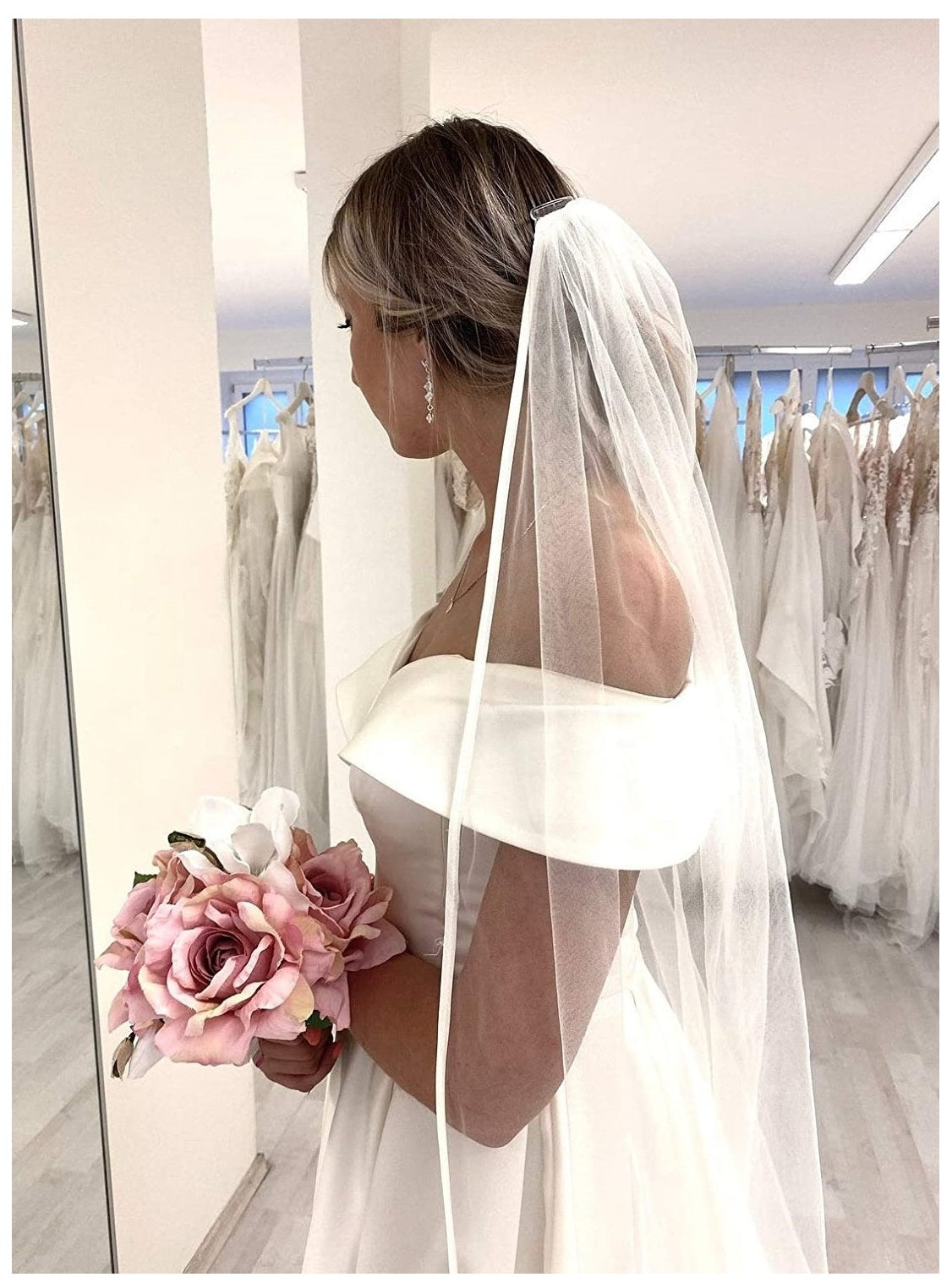 Voile de mariage en satin, voile de mariage à un niveau avec bord en satin