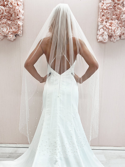 Ombre Fading Pearl Wedding Veil, One Tiar Veil with Faded Pearls, Ombre Fading Pearl Veil